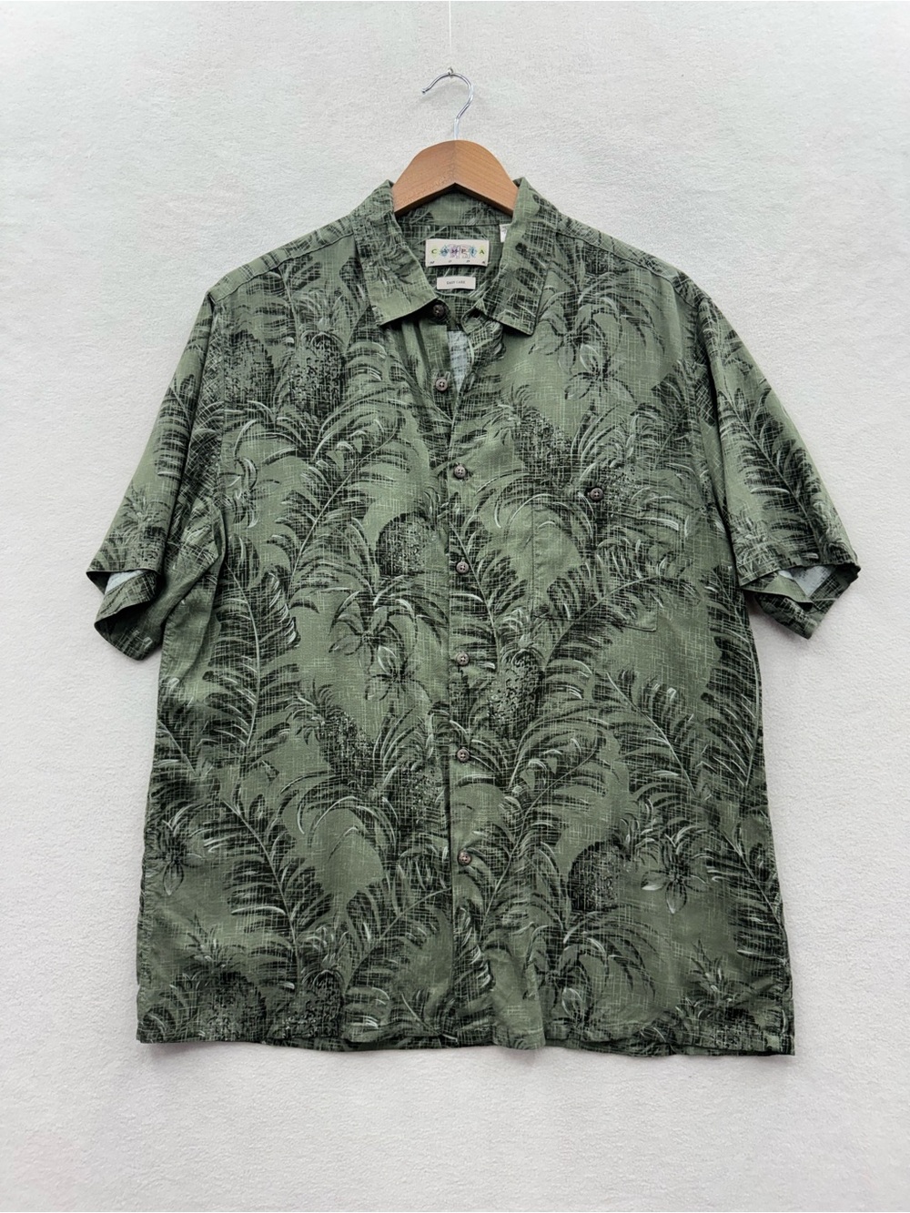 Campia Moda Mens Large Button Up Shirt Green 100% Rayon Floral Hawaiian